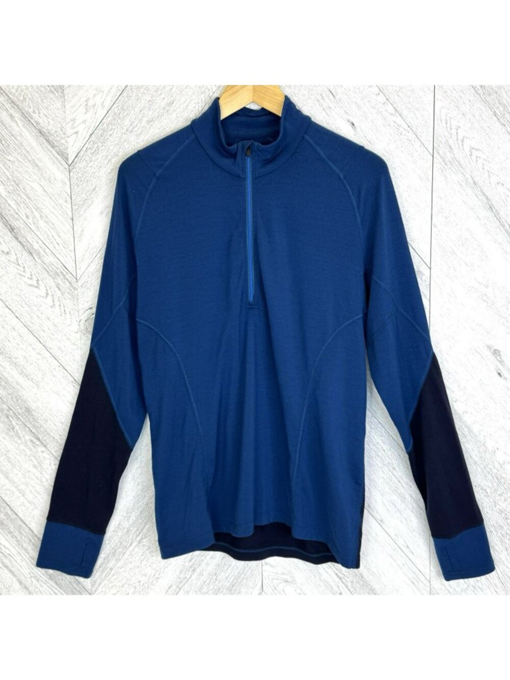 Icebreaker Merino Wool 1/4 Zip Pullover Bodyfit Zone Blue Long Sleeve Mens Large